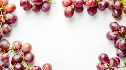 Grape frame. Red juicy grapes on white background