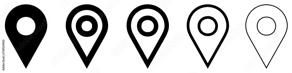 Poster map pin icons set. black map pin location icon isolated on white. map marker symbols