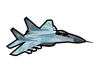 Ukrainian Air Force MiG-29 jet fighter. Stylized image for prints, poster and illustrations.