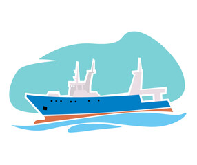 Obraz premium Fishing vessel. Stern fishing Trawler. Vector image for prints, poster and illustrations.