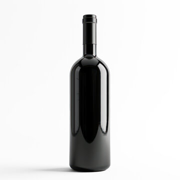 black wine bottle on white surface on transparency background PNG
