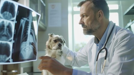 Veterinary doctor examining pet radiograph