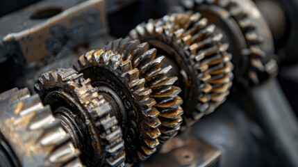 Close-up helical gears in car automatic transmission - obrazy, fototapety, plakaty