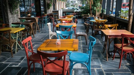 Served tables at cafe or restaurant