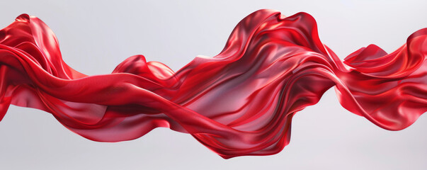 Crimson Silk Dances Over Clean White Background