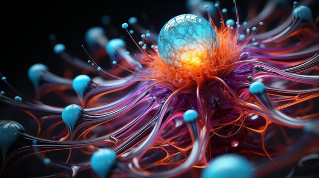 Silver crimson 3D superfluid nanoparticles in psychedelic.
