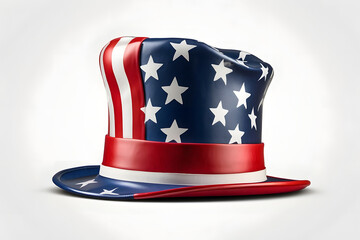 The US flag Uncle Sam hat is isolated on white transparent, and the USA national patriotic cap has a PNG design.