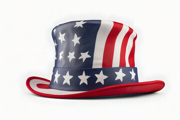 The US flag Uncle Sam hat is isolated on white transparent, and the USA national patriotic cap has a PNG design.