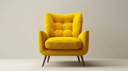 3D rendering of a realistic yellow armchair. Comfortable and cozy office chair for indoor use. Office home decor furniture.