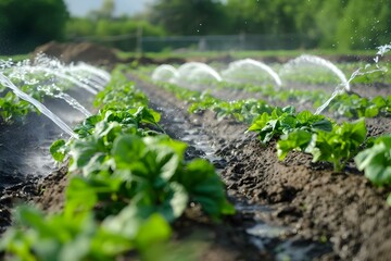 Cut down Modern irrigation technology in agriculture conserves water efficiently with advanced systems for farming. Concept Agricultural water conservation, Advanced irrigation technology