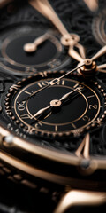 Close-up Watch Photography: Capturing Intricate Details of Elegant Timepiece Side Face and Dials on Black Background