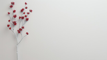 A white background with a red flower in the foreground. The flower is the main focus of the image, and it stands out against the white background. The red color of the flower creates a sense of warmth - obrazy, fototapety, plakaty