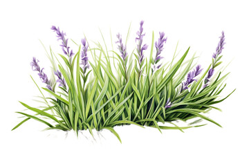 Fototapeta premium Blades-of-grass-and-lavender-sprigs-portrayed-with-hyper-realistic-details-in-a-watercolor-medium,-creating PNG transparent background generated by ai