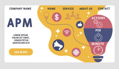 APM - Actions Per Minute acronym. business concept background. vector illustration concept with keywords and icons. lettering illustration with icon