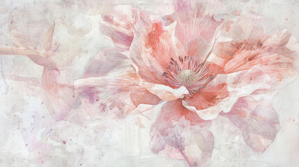Hand-drawn, close-up view of a random flower, bathed in gentle, diffused light, using a palette of soft watercolor pastels.