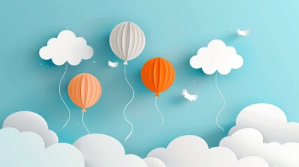 A modern image of paper clouds and balloons