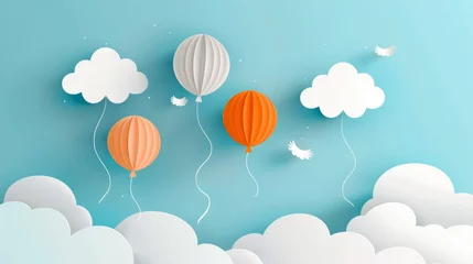 Afwasbaar Fotobehang Luchtballon A modern image of paper clouds and balloons