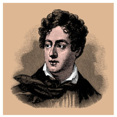 lord Byron, colored vector illustration from old engraving from Meyers Lexicon published 1914 in Leipzig - 769530905