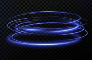 Luminous blue twirl lines png of speed. Light podium glowing effect png. Abstract motion lines. Collection of futuristic hud podiums or portals blue or neon HUD PNG.	
