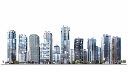 High-rise buildings isolated on a white background. - obrazy, fototapety, plakaty