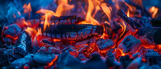 An evening campfire in the summer - obrazy, fototapety, plakaty