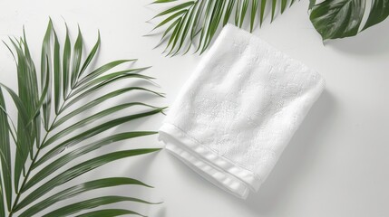 The top view of a white beach towel mock up is isolated on a white background