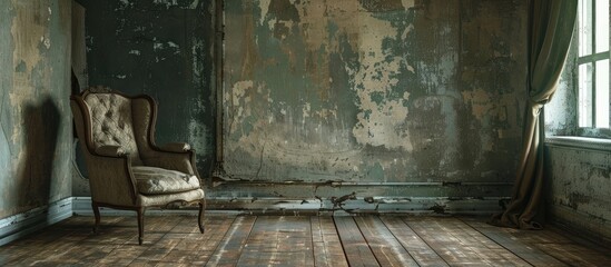 Old, worn-out room with a vintage backdrop