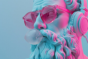 Plato statue with beard blowing bubble gum - obrazy, fototapety, plakaty