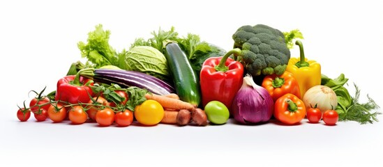 A variety of plants, natural foods, and ingredients are stacked on a white surface. They are ready to be used in a healthy recipe or shared as part of a delicious cuisine