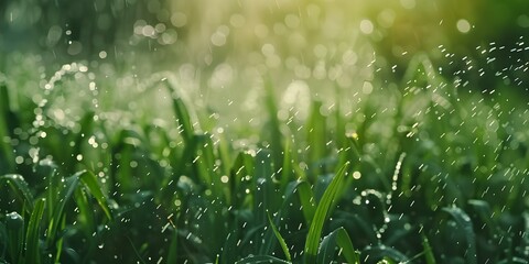 Promoting Water Conservation: Automatic Sprinkler System with Adjustable Heads Watering Green Grass in a Garden. Concept Water Conservation, Automatic Sprinkler System, Adjustable Sprinkler Heads