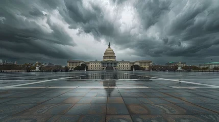 Papier Peint photo Paris Stark cloudy weather over empty exterior view of the US Capitol Building in Washington DC, USA