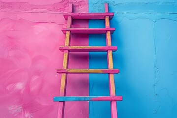 Ladder on pink-blue background. Leader, development background