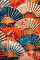 Colorful japanese traditional fans for background