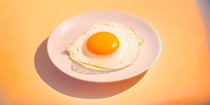Artistic depiction of a sunny side up egg with yolk and white paint on a white plate in sunlight 4K Video