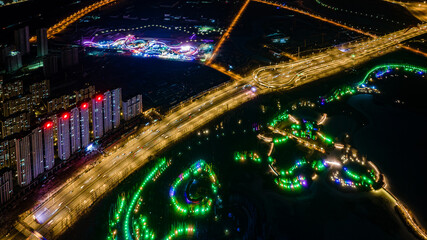 Night view of the southern new town in Changchun, China - obrazy, fototapety, plakaty