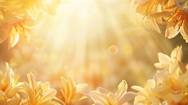 A breathtaking display of lilies bathed in the radiant golden light of sunrise, with a soft focus enhancing the ethereal morning beauty.