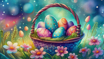 Oil painting style Easter eggs i basket