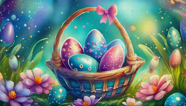 Oil painting style Easter eggs i basket