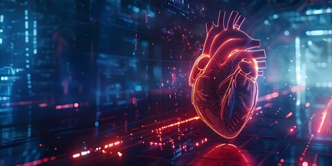 Innovative Technology: Analyzing Heart Hologram Data for Detecting Heart Disease and Myocardial Infarction. Concept Medical Imaging, Diagnostic Technology, Heart Health, Cardiology, Innovation - obrazy, fototapety, plakaty