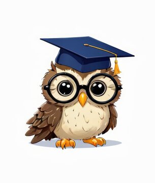 Scholarly Owl with Books and Graduation Cap
