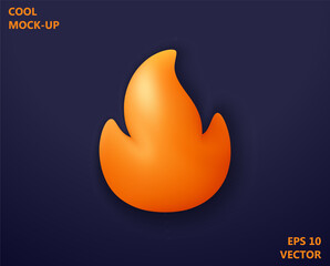 Funny toy fire in modern volumetric graphics style. Realistic 3d icon design. Vector template