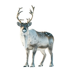 A realistic 3d model of a reindeer standing in a snowy landscape on a white background