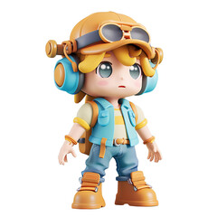 A cute boy featured in a 3D clay render, sporting a maiden hat alongside funky tech accessories and game-inspired clothes