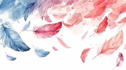 Delicate feathers in pastel hues watercolor and hand-drawn