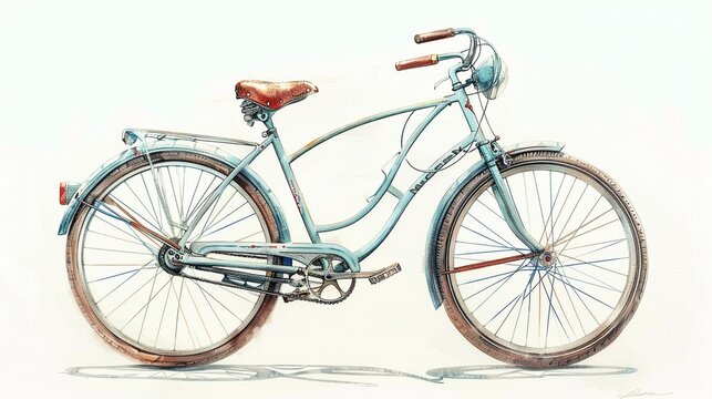 A vintage bicycle rendered in soft pastels and watercolor