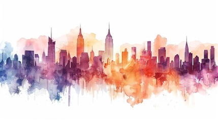 Obraz premium Pastel watercolor skyline city silhouettes hand-drawn