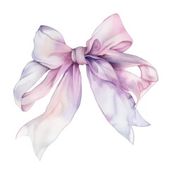 Classic floral ribbon bow in pastel watercolor, Coquette style, with a simple, minimalist twist. Featuring a gently tied bow facing upwards
