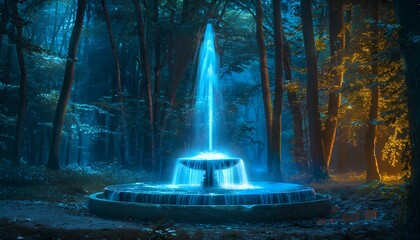 Magical fountain night in the forest