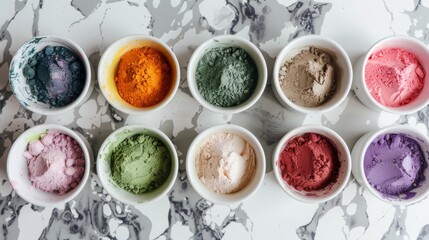 Group of Colorful Bowls Filled With Different Colored Powders