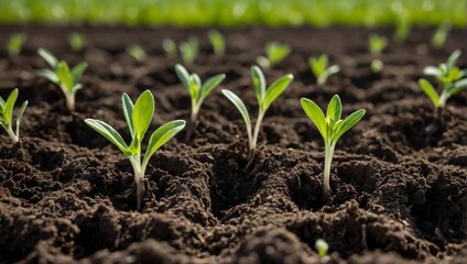seedlings sprouting from the ground in spring - obrazy, fototapety, plakaty